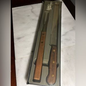 Chicago Cutlery 2 piece Walnut Tradition Knife Set NEW! Slicer RB10S & Fork 201S